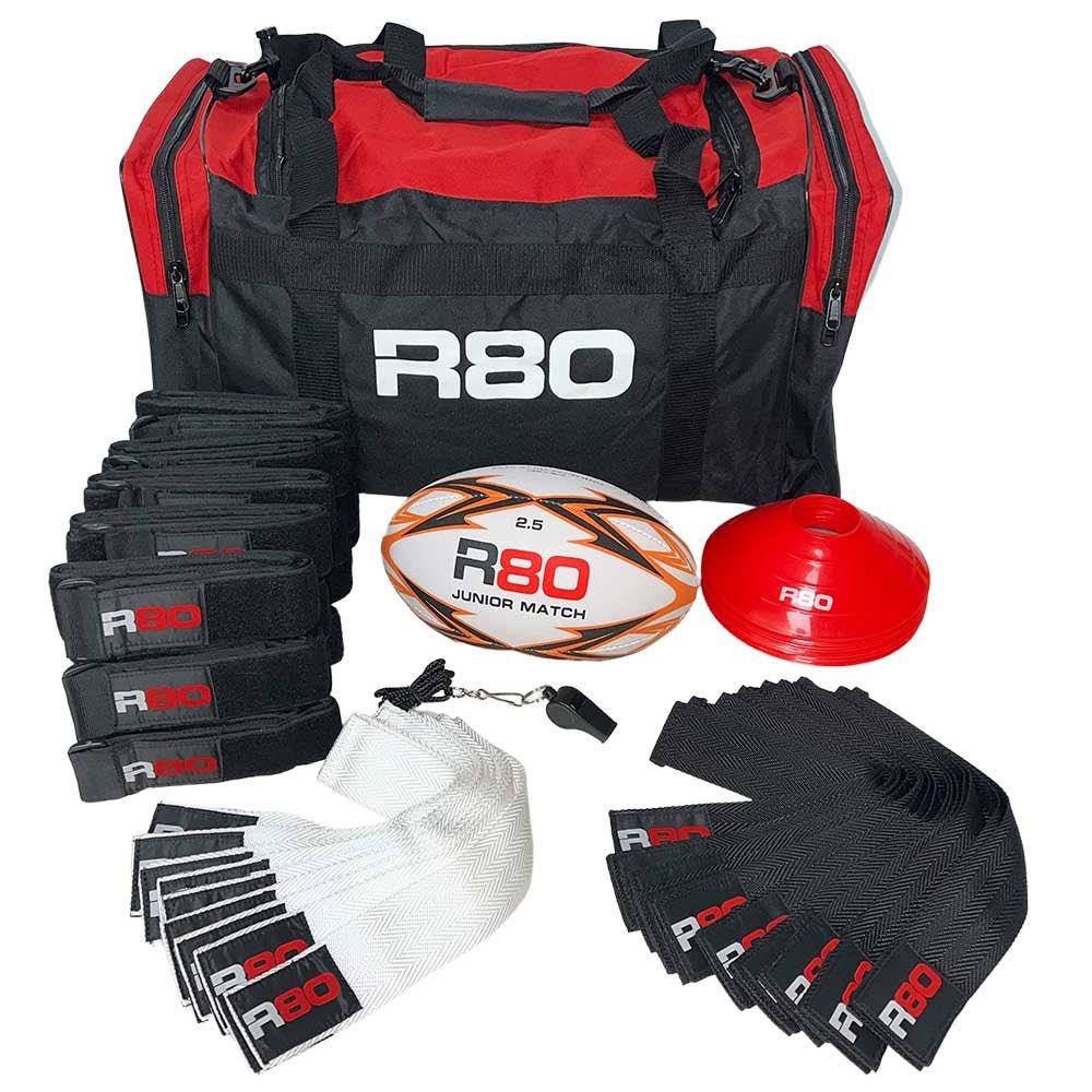 R80 Junior Rippa Rugby Game Sets - 15 Player Teams - Black & White