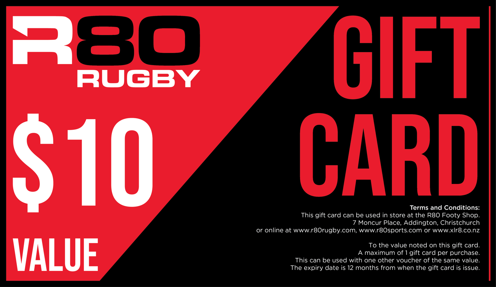 R80 Rugby Gift Card - $10.00 NZD