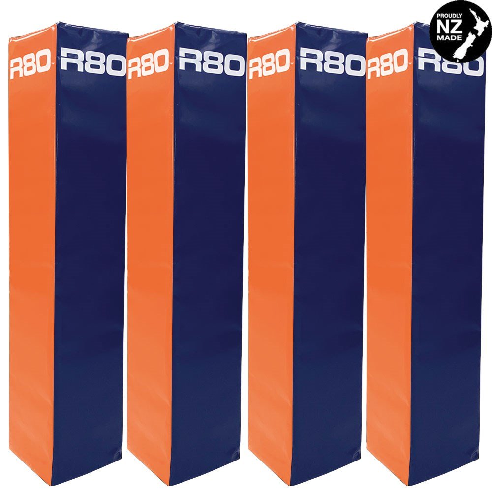 R80 Club Coloured Rugby Goal Post Protector Pads - Orange & Navy Blue