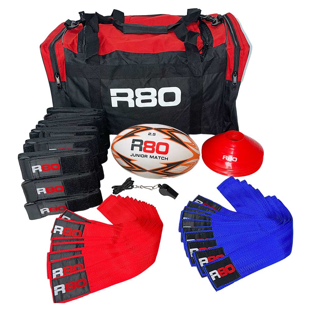 R80 Junior Rippa Rugby Game Sets - 10 Player Teams - Blue & Red