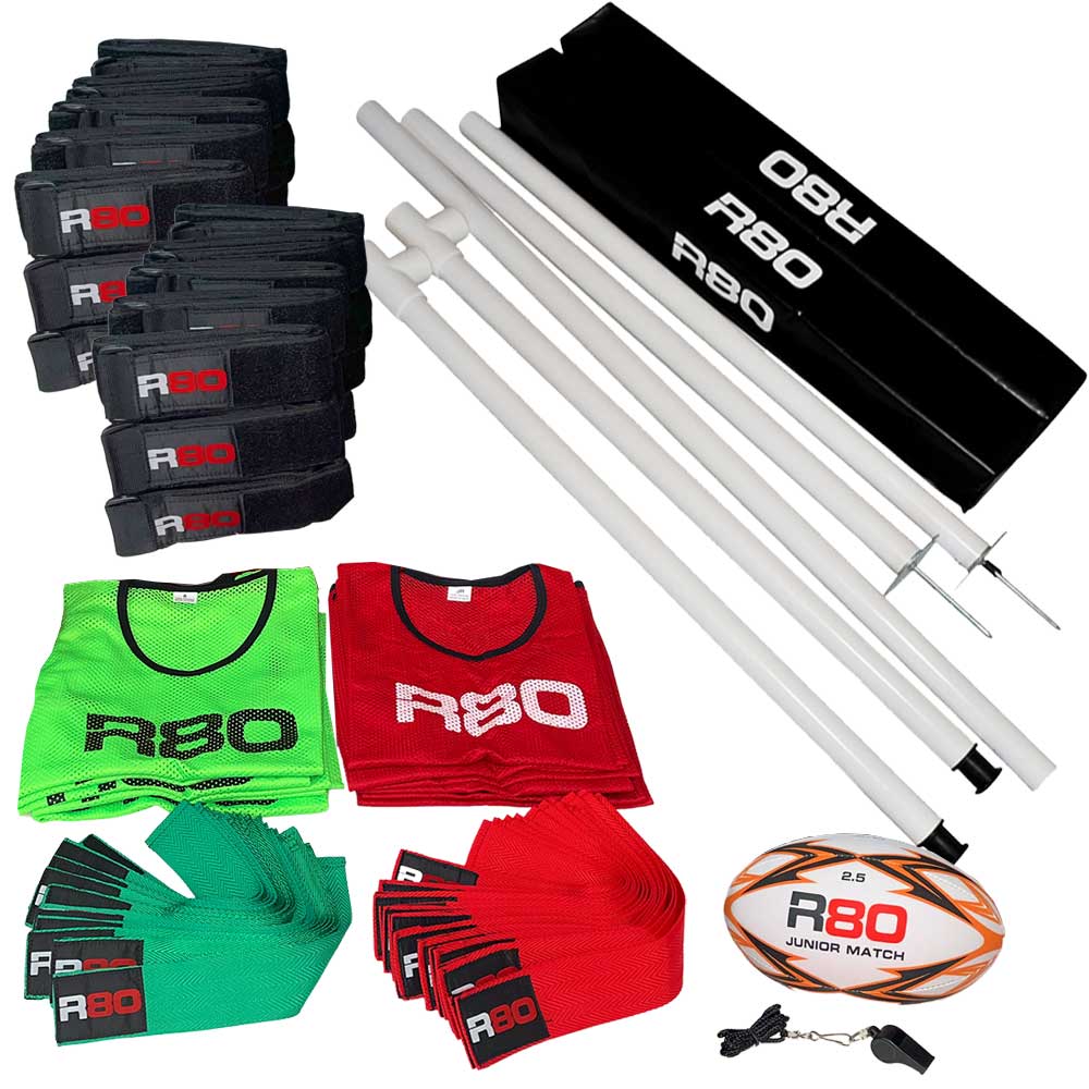 R80 Junior Rippa Team Sets with Posts & Corner Poles - Green / RedJunior 115cm suits 4 to 10 year oldsJunior - 4 to 8 years