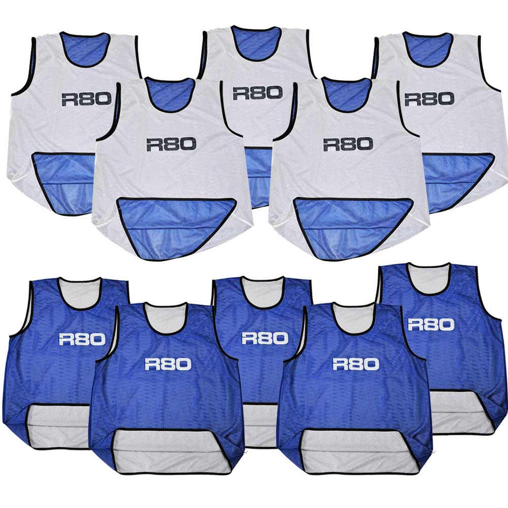 R80 Pro Reversible Training Bibs Set of 10 - LargeBlue / White