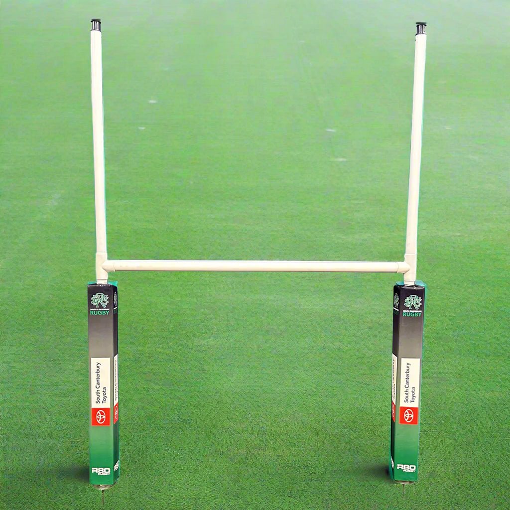 R80 Junior Portable Rugby Goal Posts with Branded Pads - Full Digital Colour Printing