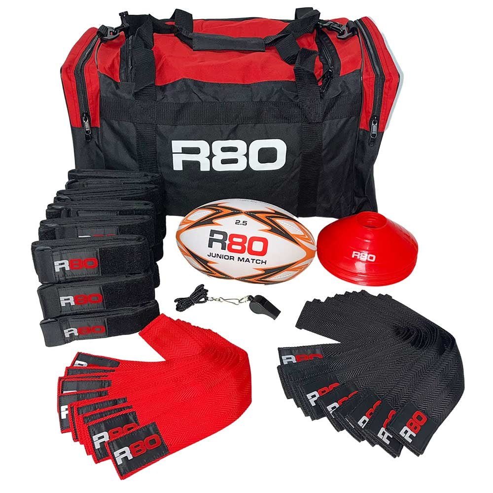 R80 Junior Rippa Rugby Game Sets - 15 Player Teams - Black &amp; Red