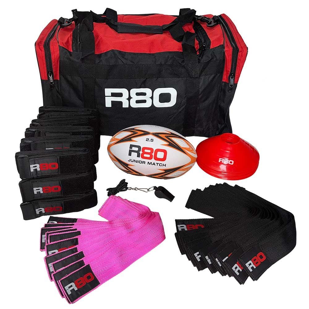 R80 Junior Rippa Rugby Game Sets - 15 Player Teams - Black & Pink