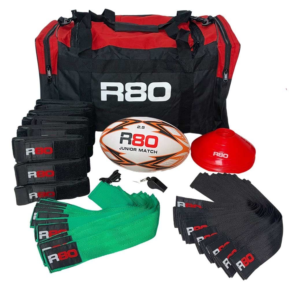 R80 Junior Rippa Rugby Game Sets - 15 Player Teams - Black & Green
