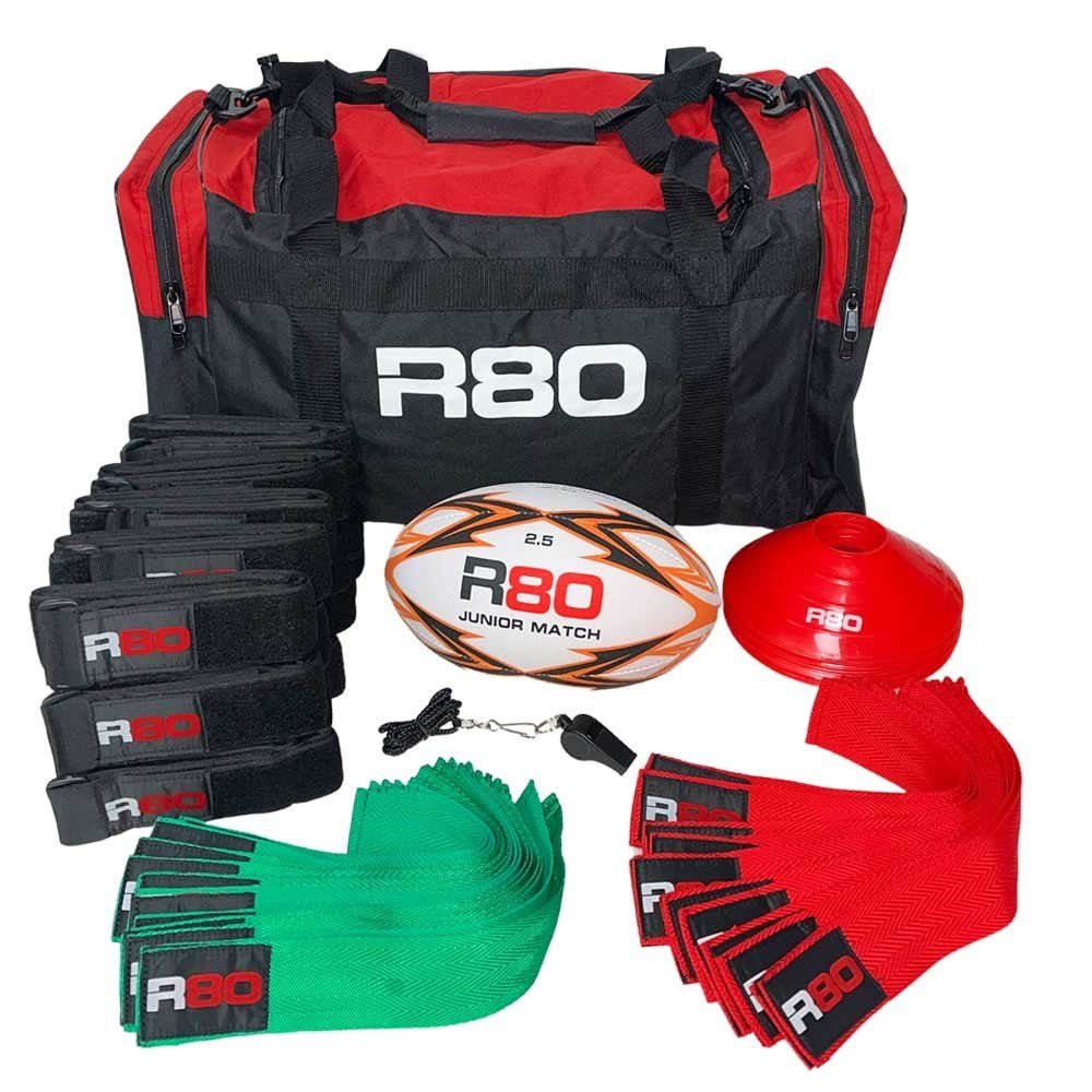 R80 Junior Rippa Rugby Game Sets - 15 Player Teams - Green & Red