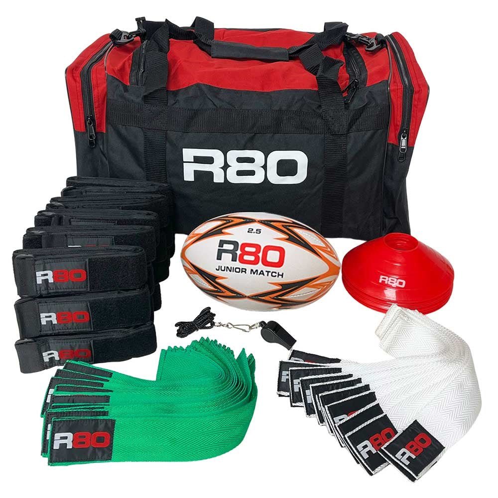 R80 Junior Rippa Rugby Game Sets - 15 Player Teams - White &amp; Green