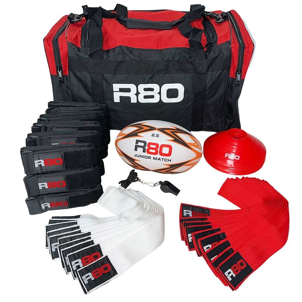 R80 Junior Rippa Rugby Game Sets - 15 Player Teams - White &amp; Red