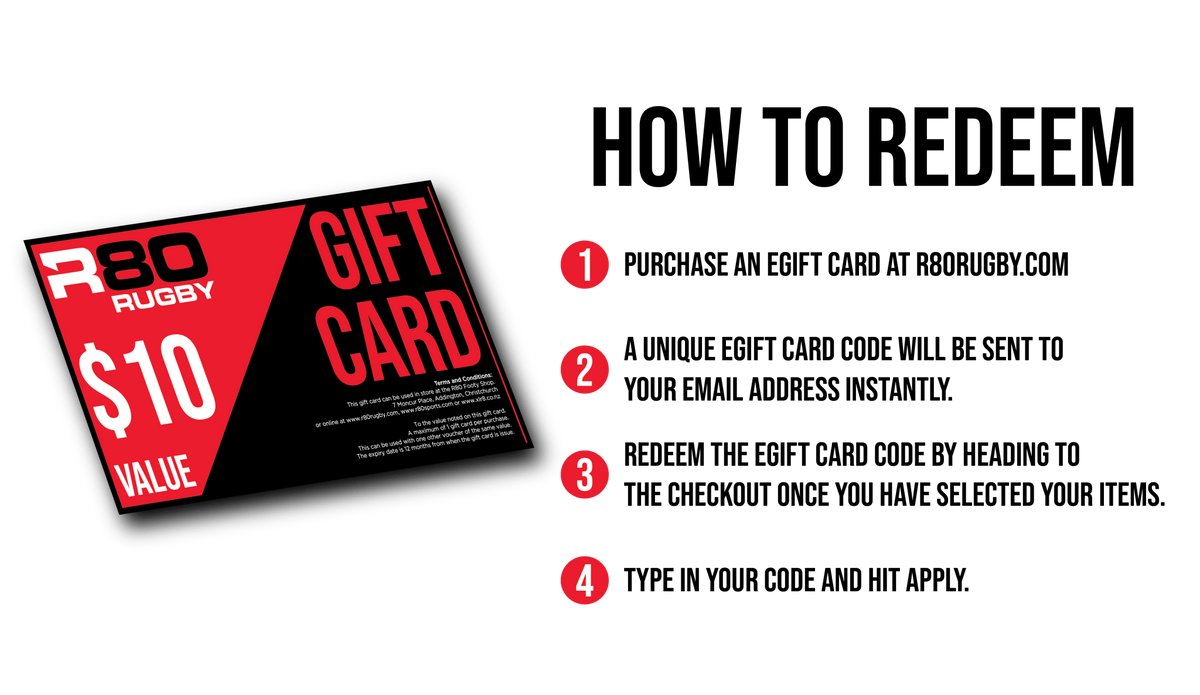R80 Rugby Gift Card - $10.00 NZD