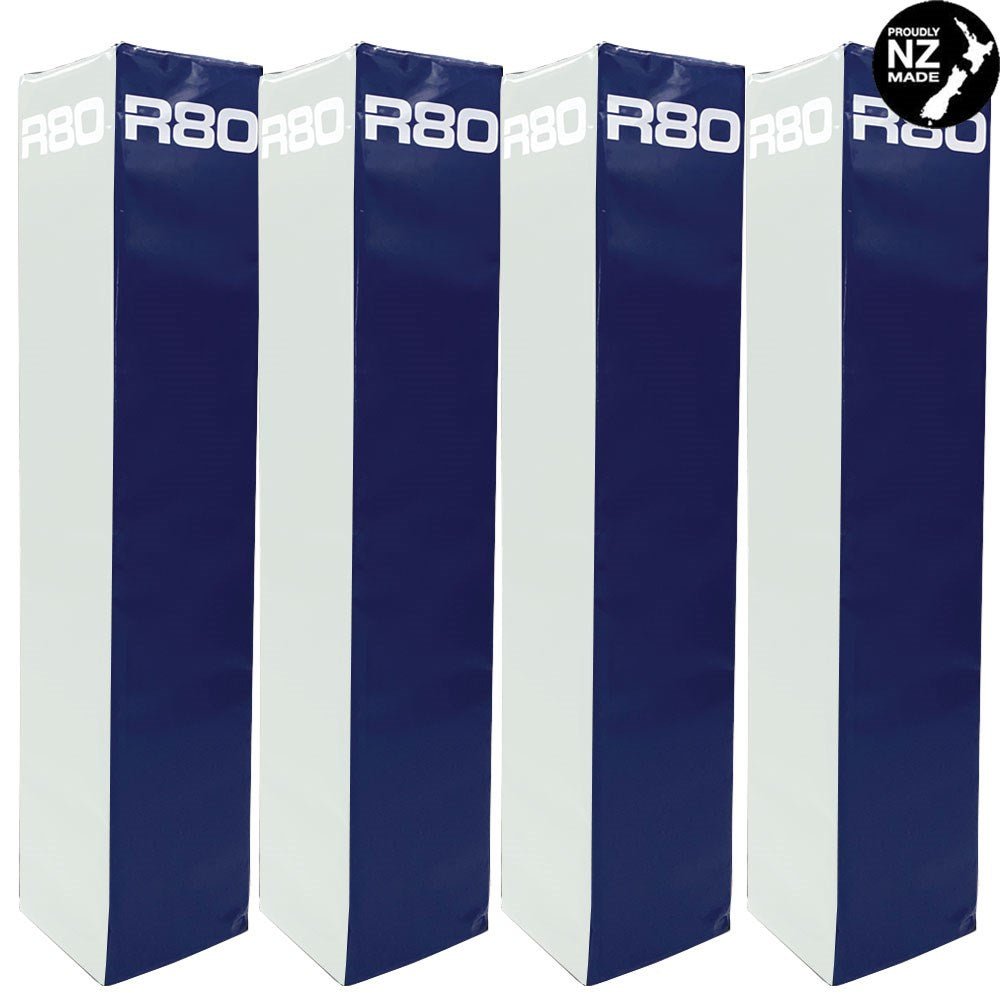 R80 Club Coloured Rugby Goal Post Protector Pads - White &amp; Navy Blue