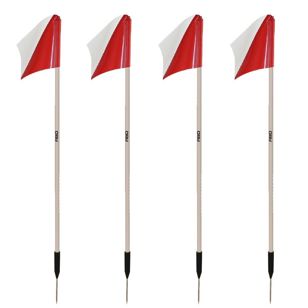 Sideline Pole with Club Colours Flag Sets - Red / WhiteSet of 4