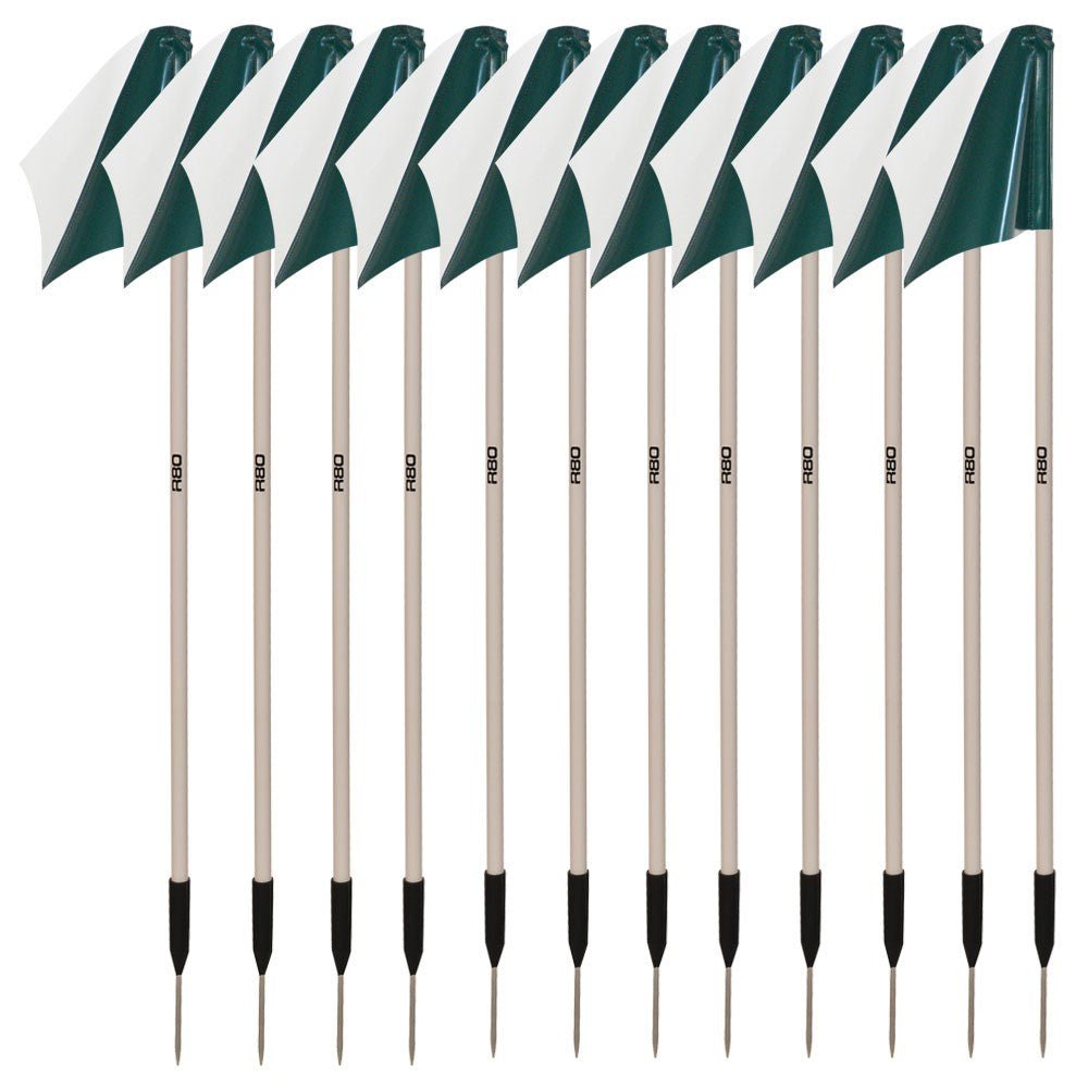 Sideline Pole with Club Colours Flag Sets - Green /WhiteSet of 14