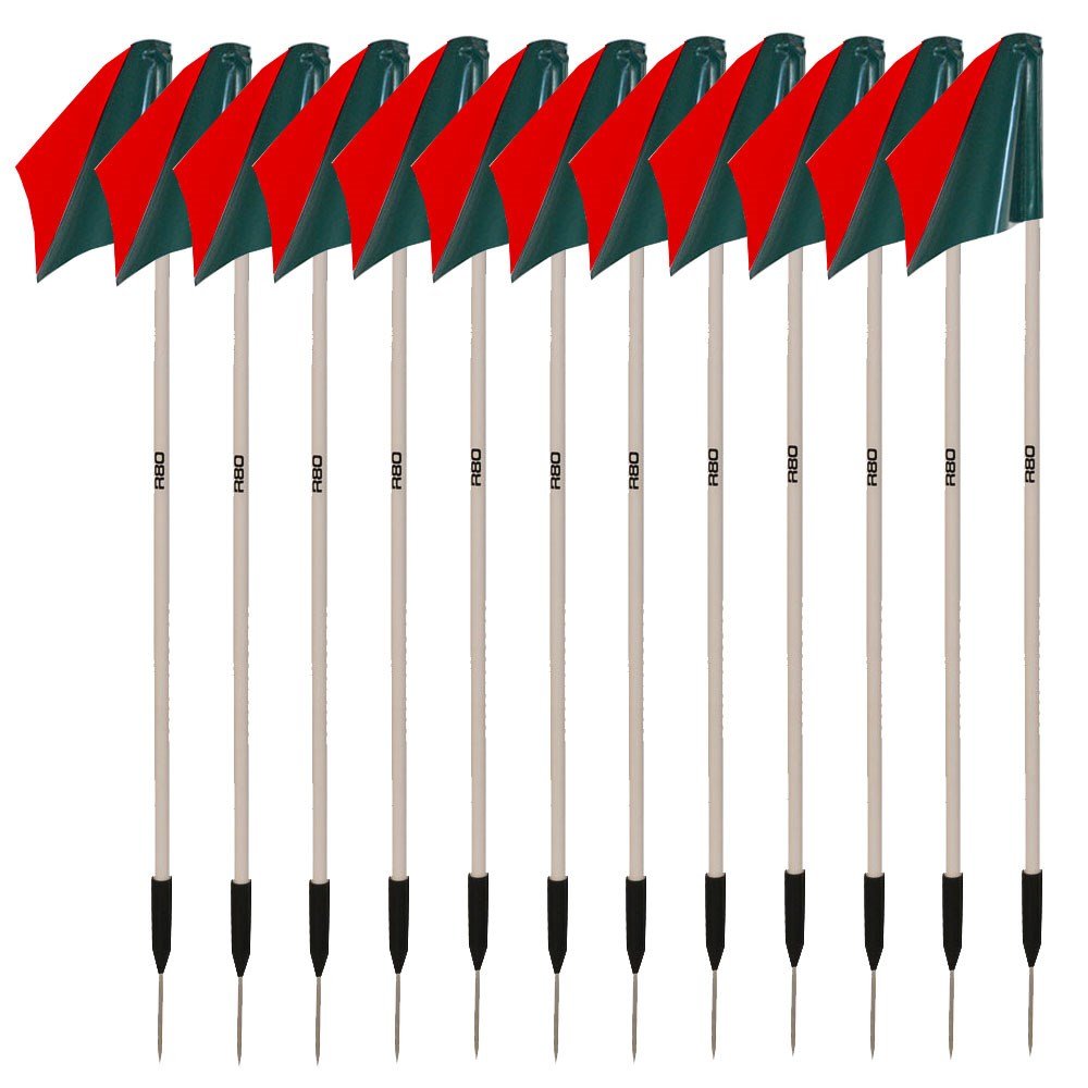 Sideline Pole with Club Colours Flag Sets - Red / GreenSet of 14