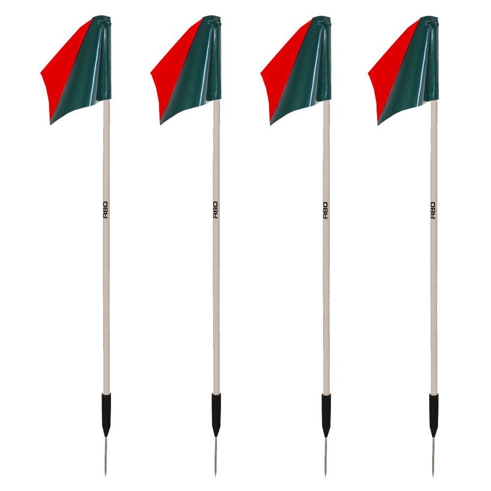 Sideline Pole with Club Colours Flag Sets - Red / GreenSet of 4