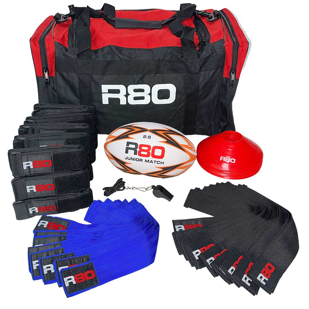 R80 Junior Rippa Rugby Game Sets - 10 Player Teams - Black & Blue