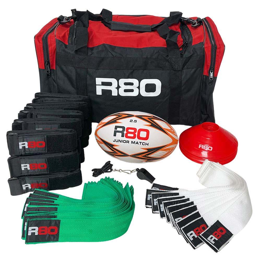 R80 Junior Rippa Rugby Game Sets - 10 Player Teams - White &amp; Green