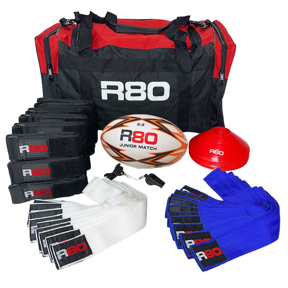 R80 Junior Rippa Rugby Game Sets - 10 Player Teams - Blue & Red