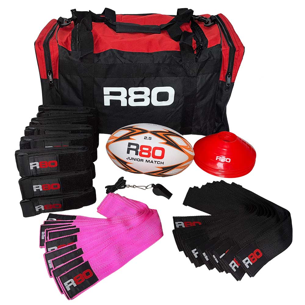 R80 Junior Rippa Rugby Game Sets - 10 Player Teams - Black &amp; Pink