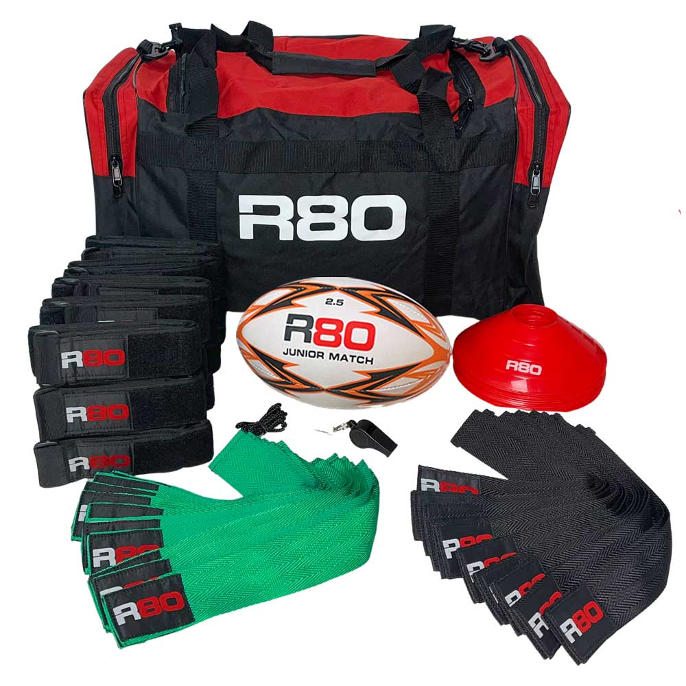 R80 Junior Rippa Rugby Game Sets - 10 Player Teams - Black & Green