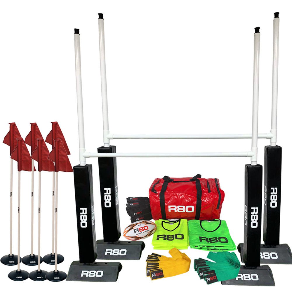 R80 Junior Rippa Team Sets with Hard Surface Posts &amp; Corner Poles - R80 Rugby