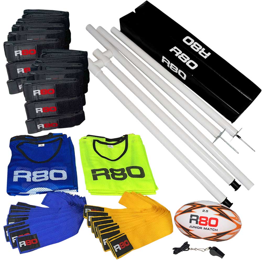 R80 Junior Rippa Team Sets with Posts &amp; Corner Poles - Blue / YellowJunior 115cm suits 4 to 10 year oldsJunior - 4 to 8 years