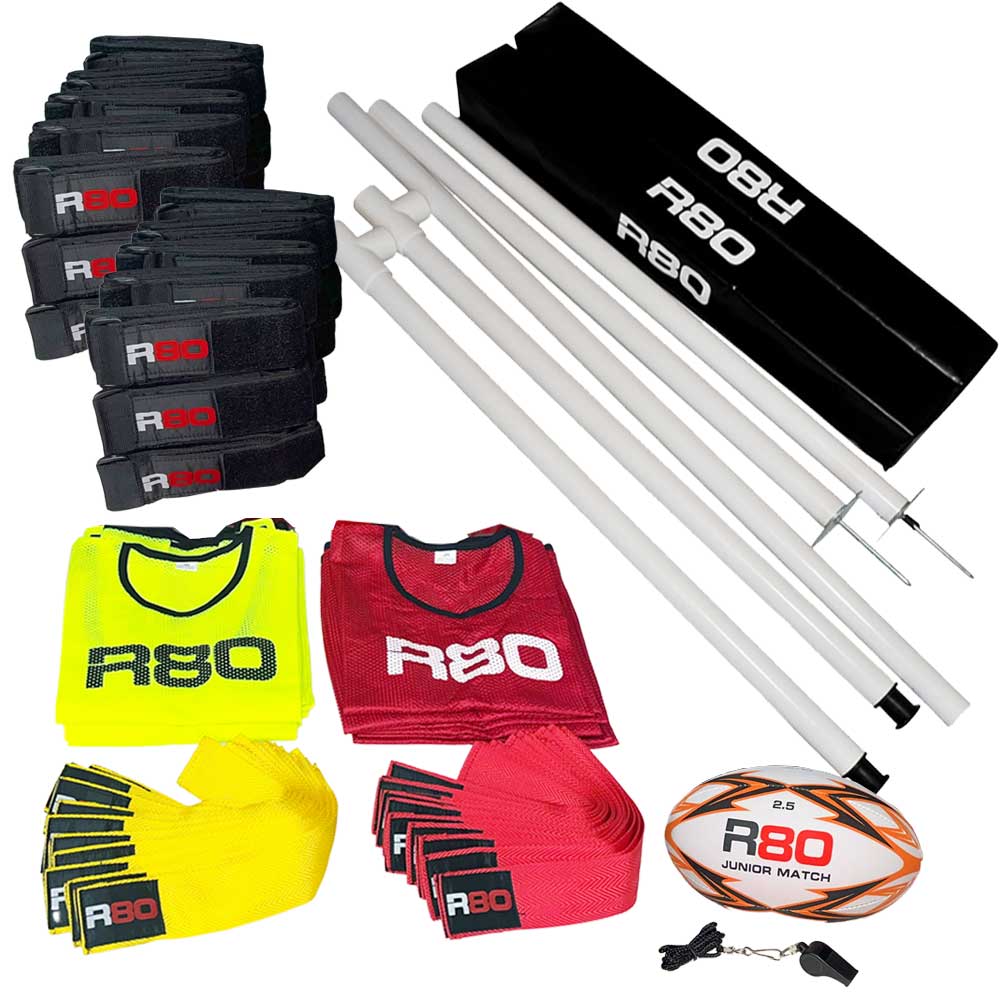R80 Junior Rippa Team Sets with Posts &amp; Corner Poles - Red / YellowJunior 115cm suits 4 to 10 year oldsJunior - 4 to 8 years