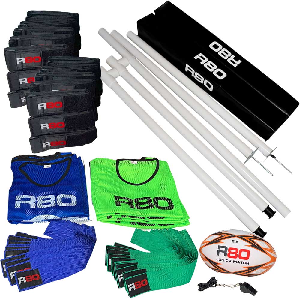R80 Junior Rippa Team Sets with Posts & Corner Poles - Blue / GreenJunior 115cm suits 4 to 10 year oldsJunior - 4 to 8 years