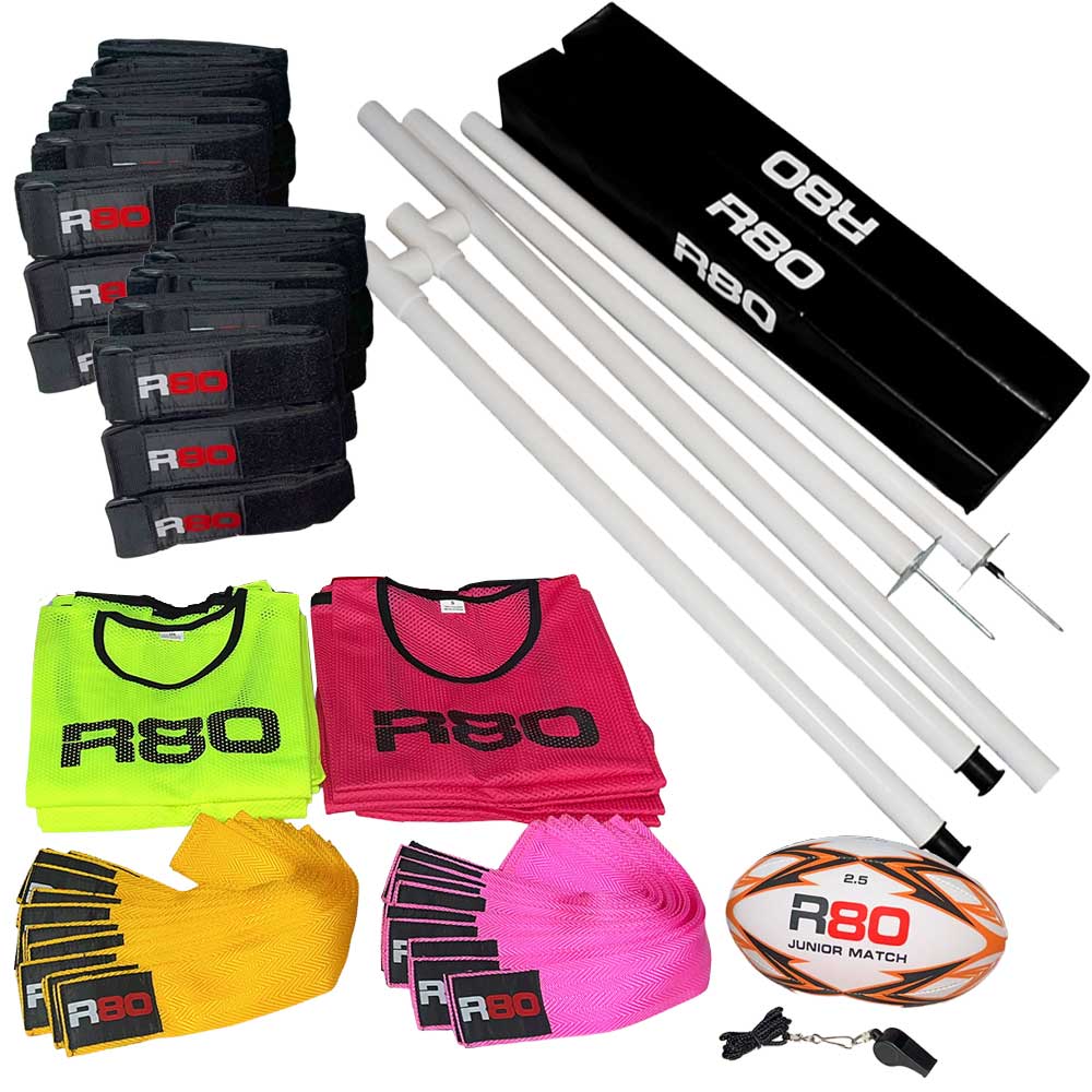 R80 Junior Rippa Team Sets with Posts &amp; Corner Poles - Yellow / PinkJunior 115cm suits 4 to 10 year oldsJunior - 4 to 8 years