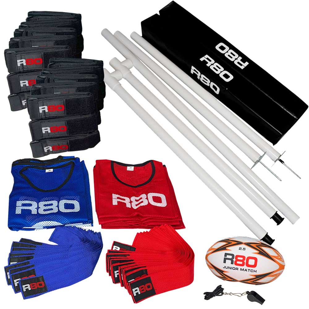 R80 Junior Rippa Team Sets with Posts &amp; Corner Poles - Blue / RedJunior 115cm suits 4 to 10 year oldsJunior - 4 to 8 years