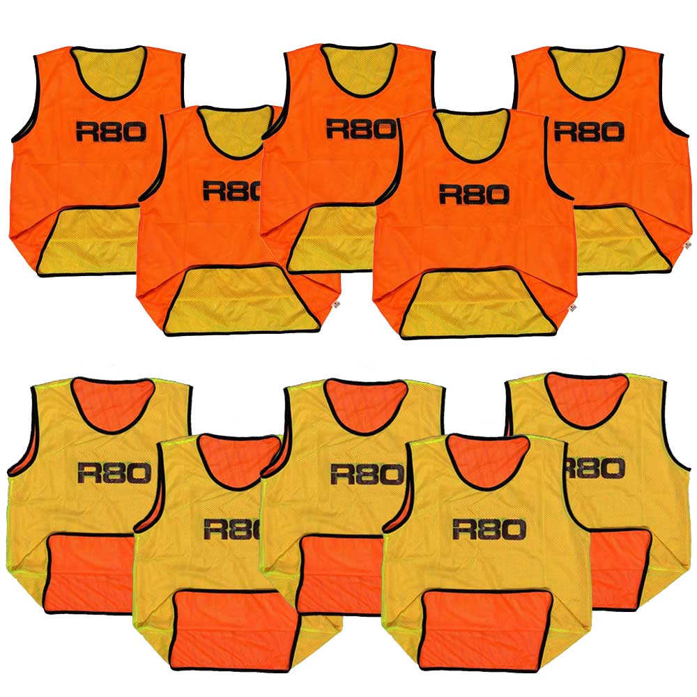 R80 Pro Reversible Training Bibs Set of 10 - LargeOrange / Yellow