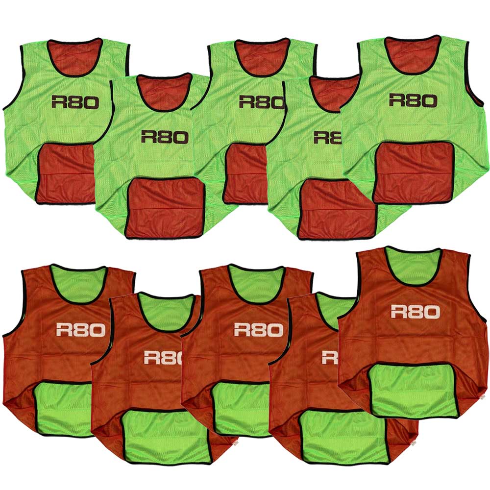 R80 Pro Reversible Training Bibs Set of 10 - LargeRed / Green